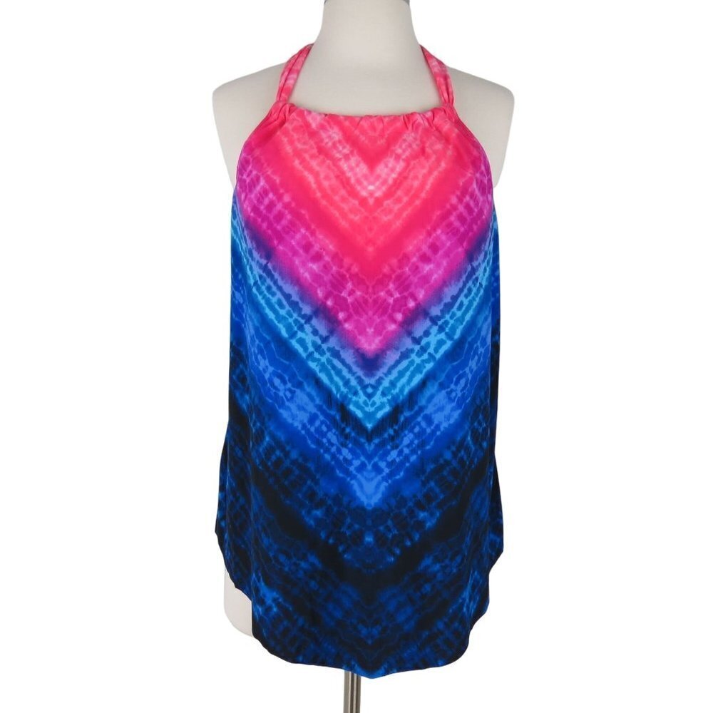 AQUAGREEN Women's Chevron Tie Dye Halter Tankini Swimsuit Top NWT Size M 8/10
